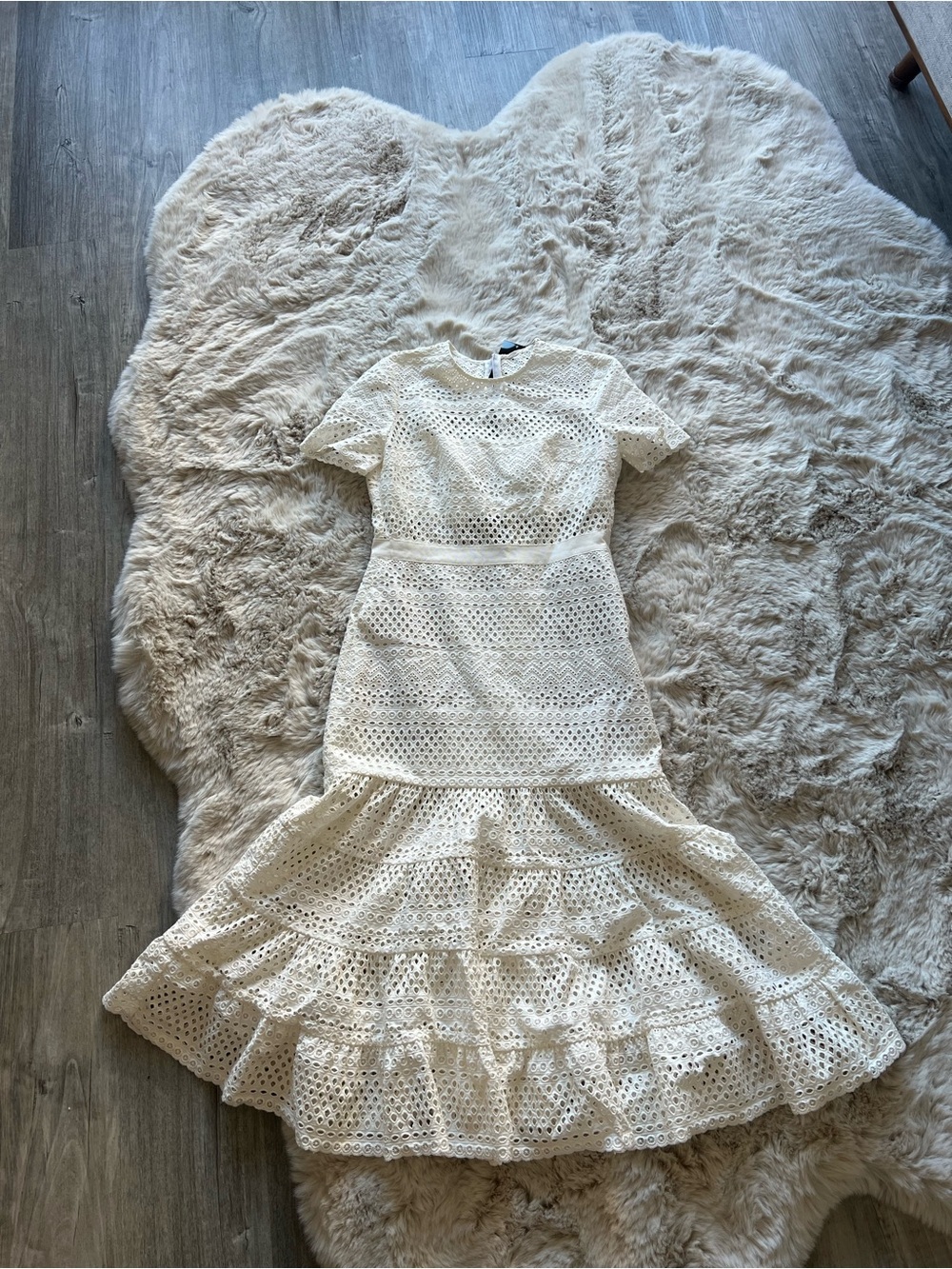 Self-Portrait Cream Eyelet Lace Maxi Dress with Tiered Hem